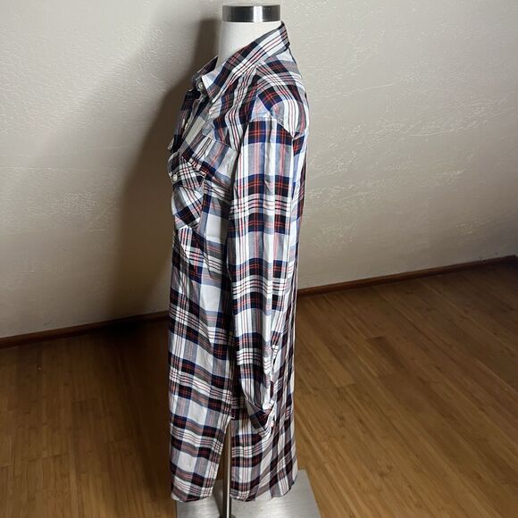 3/$30 Levis Shirt Dress Womens XS Red Blue Plaid Long Sleeve Button Down - Picture 6 of 9